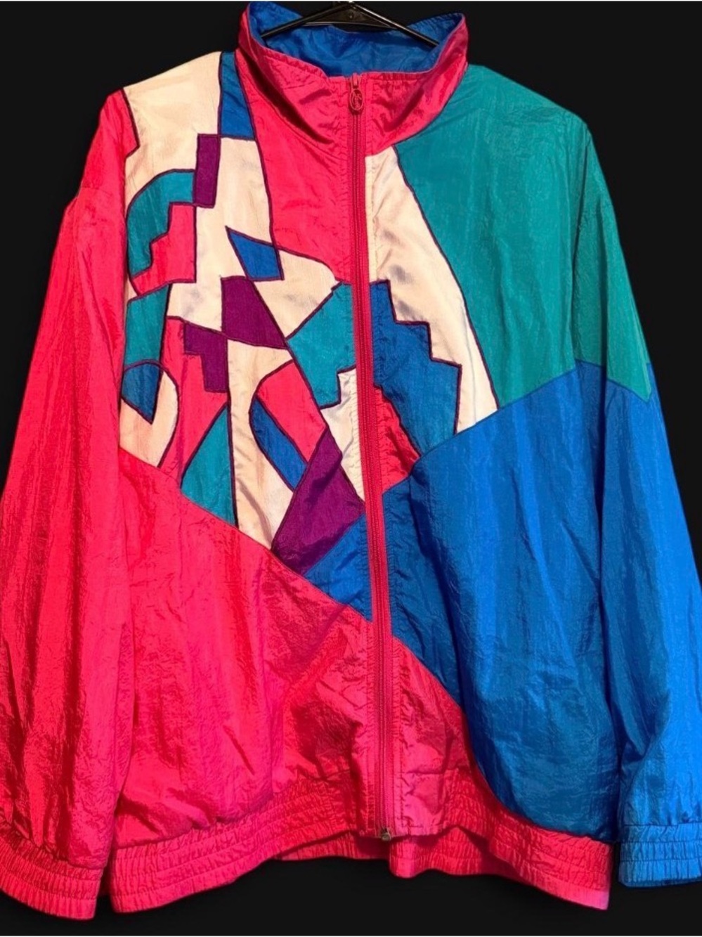 Lavon Vintage Retro Neon Geometric Track
Jacket Zip Up Pink Teal Blue Medium